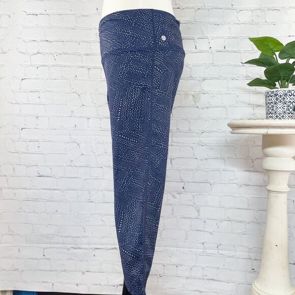Zella High-Rise Cropped Athletic Leggings Women's Large Blue White Dot Print - Picture 4 of 9